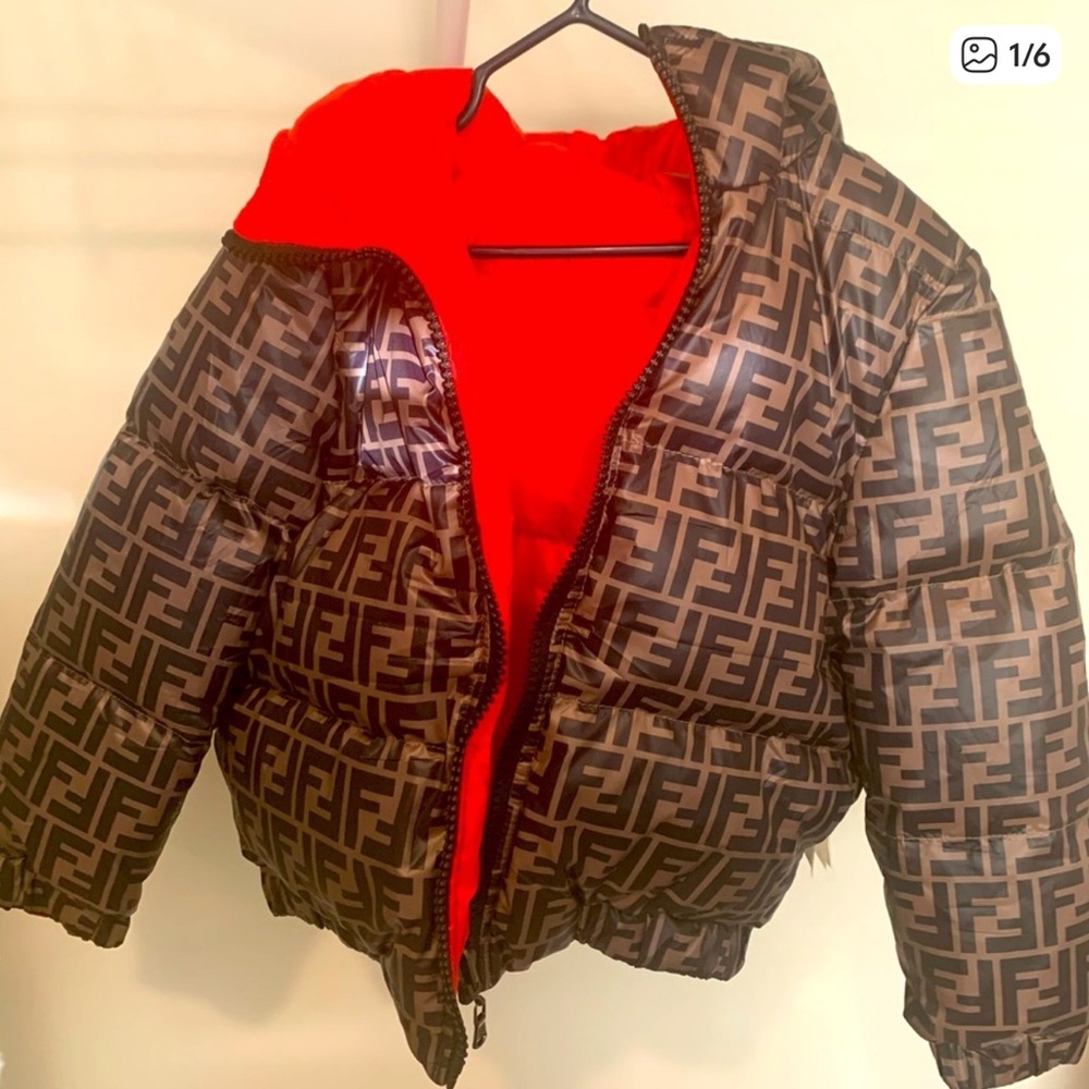 Fendi Kids Black and Brown Logo Jacket